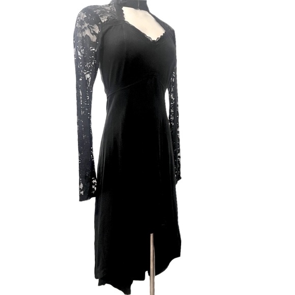 SOLD - TRIPP NYC Vintage Gothic Black Hi-Low Long Sleeved Lace with Front Choker - Picture 4 of 8